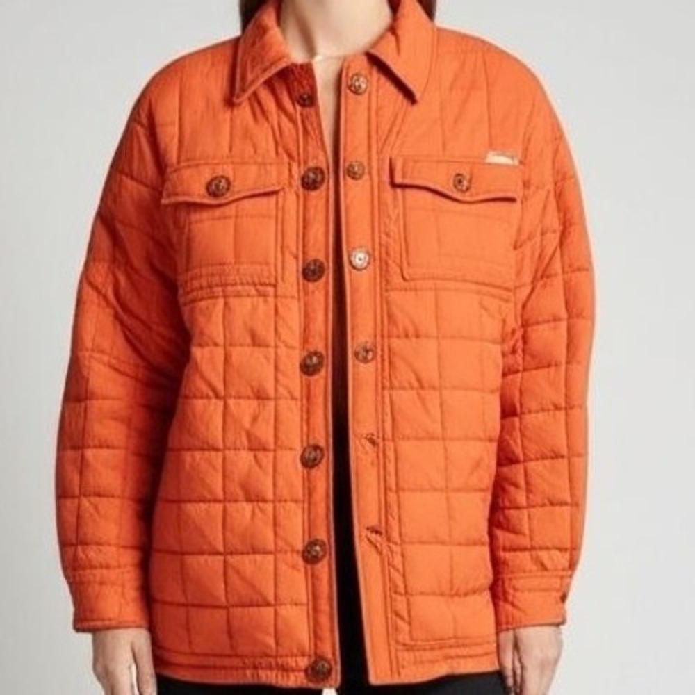 Evy's Tree Quilted Jacket Womens Size L Light Orange‎ Terra Cotta Button Front